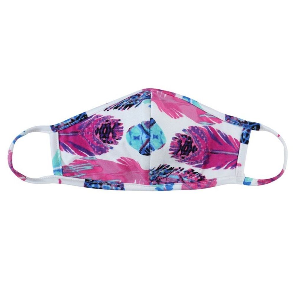 NEW Pink Blue Feather Print Face Mask - Picture 2 of 3